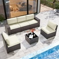 thumbnail image 1 of Kullavik Patio Furniture Set Sofa 6-Piece Wicker Sectional Sofa Set, Outdoor Furniture Rattan Patio Conversation Set with Thickened Cushions and Glass Coffee Table,Cream, 1 of 8