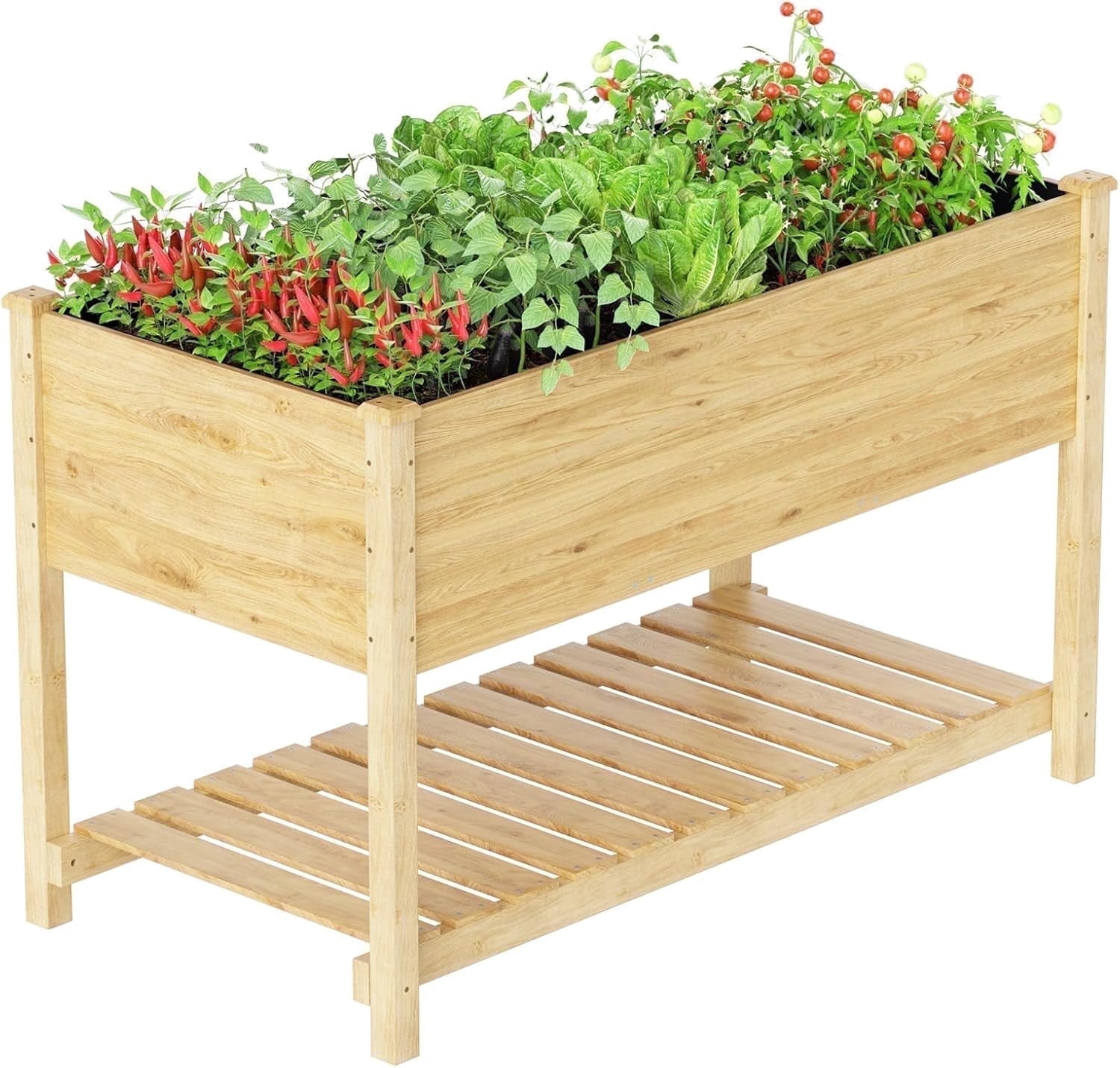 Kullavik Elevated Cedar Wood Raised Garden Bed with Storage Shelf - Outdoor Planter Box for Balcony, Backyard, Patio