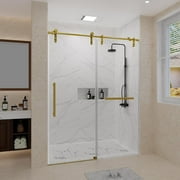 Kullavik Shower Door 56-60" W x 76" H Frameless Shower Door,Sliding Shower Door with 5/16"(8mm) Clear Tempered Glass,Glass Shower Door w/Seal Strip Parts and Handle,Stainless Steel Hardware,Gold