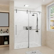Kullavik Shower Door 56-60" W x 76" H Frameless Shower Door,Sliding Shower Door with 5/16"(8mm) Clear Tempered Glass,Glass Shower Door w/Seal Strip Parts and Handle,Stainless Steel Hardware,Silvery