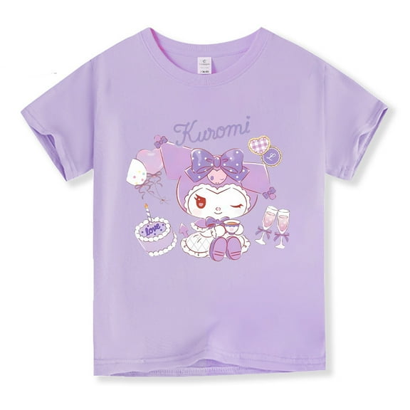 Kulomi New Cute Girl Cotton Short Sleeve Sanrio Kawaii Anime T-Shirt Top Summer Sweet Cute Babys Breathable Tops Gift for Kids