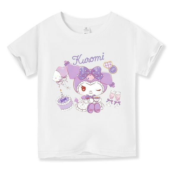 Kulomi New Cute Girl Cotton Short Sleeve Sanrio Kawaii Anime T-Shirt Top Summer Sweet Cute Babys Breathable Tops Gift for Kids