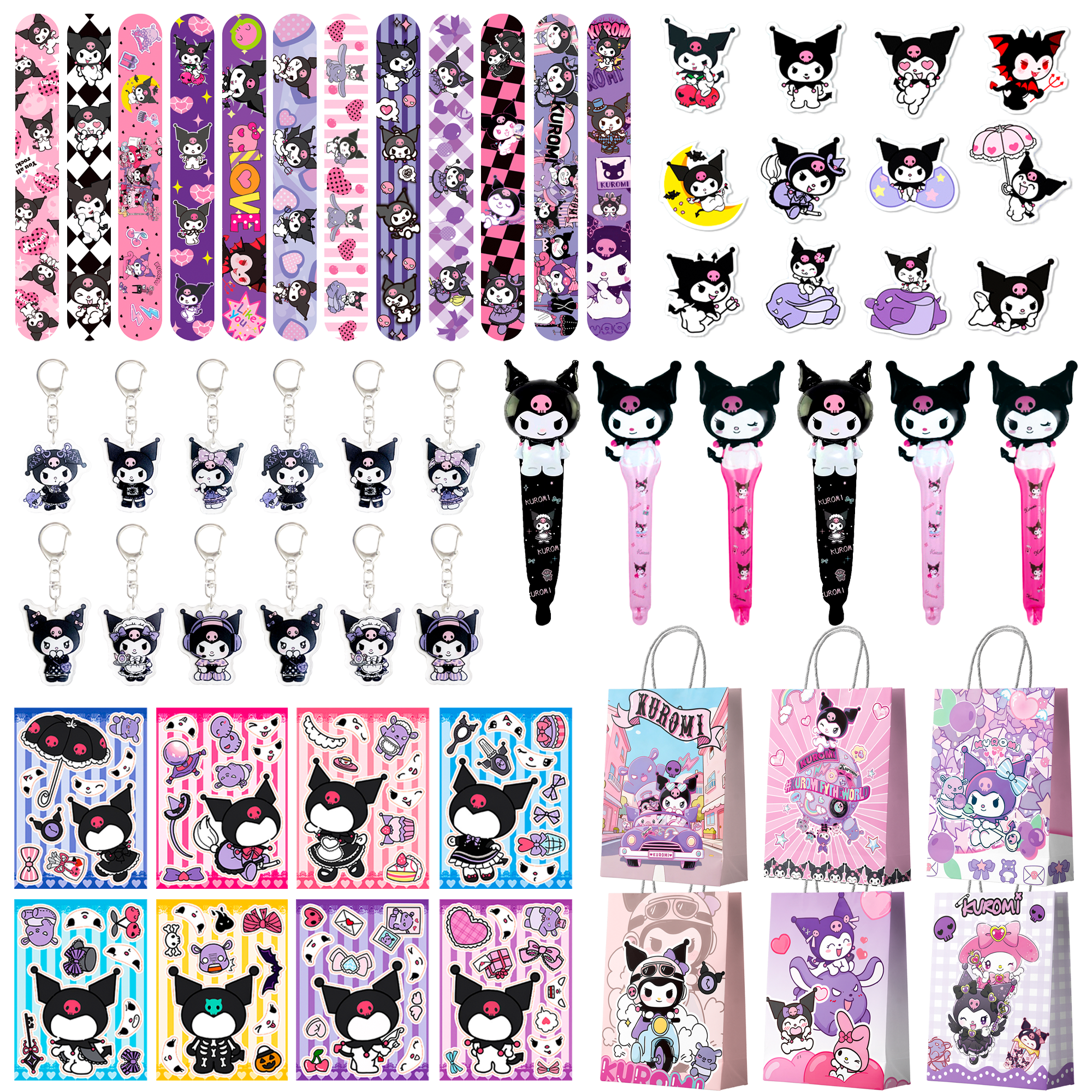 Kawaii Party Favors for Kids,72Pcs Kawaii Birthday Party Favors Set - Kawaii Gift Bags Key Chains Stickers Aluminum Foil Balloons etc. Kawaii Party Supplies for Kawaii Birthday Decorations