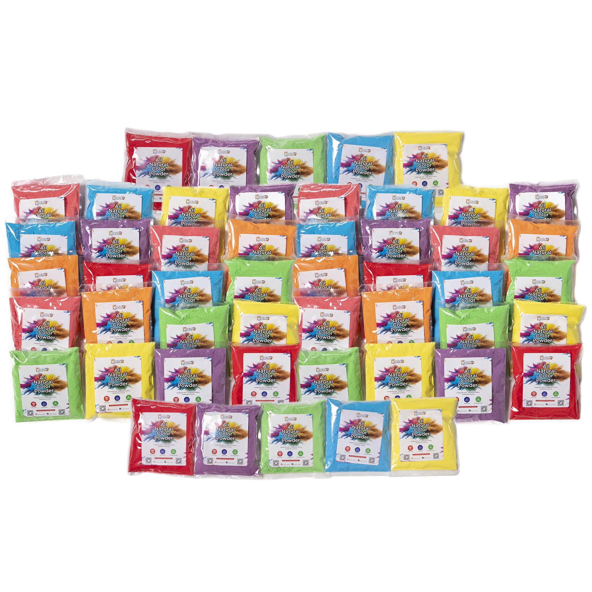 Kulture Khazana All Natural, Washable, Biodegradable, Holi Non-Toxic Color Powder 100gm Pack of 50, Perfect for Color Play