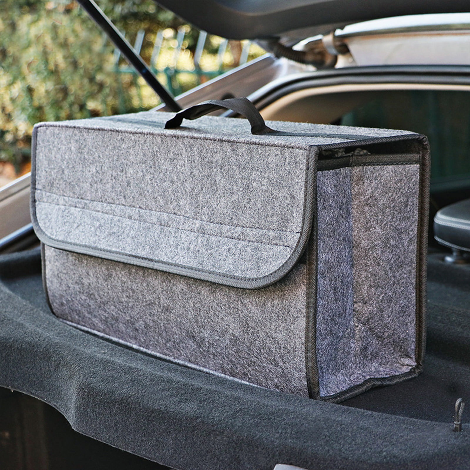 Kuluzego Car Storage Organizer Collapsible Multi Compartment SUV Trunk Organizer Non Slip Bottom Adjustable Securing Straps Foldable Cover Black Standard Size Walmart