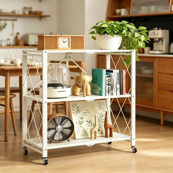 Aluminium Rack Lock Kumamart Foldable Mobile Metal Rack 3Tier Storage Utility Shelf with ...
