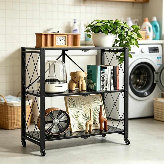 Aluminium Rack Lock Kumamart Foldable Mobile Metal Rack 3Tier Storage Utility Shelf with ...