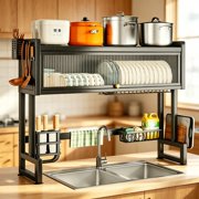 Kumamart Over Sink Tableware Storage Rack Carbon Steel Frame Detachable Side Kitchen Accessory Holders