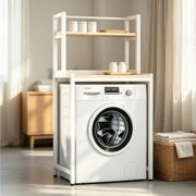 Kumamart Over Washing Machine Storage Rack Sturdy Leveling Feet Wood Panel Surface Freestanding 1 Pack