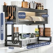 Kumamart Stainless Steel Over Sink Dish Drainer With Dust Cover, 2Tier Kitchen Sink Organizer, 21.65in &25.59in Options