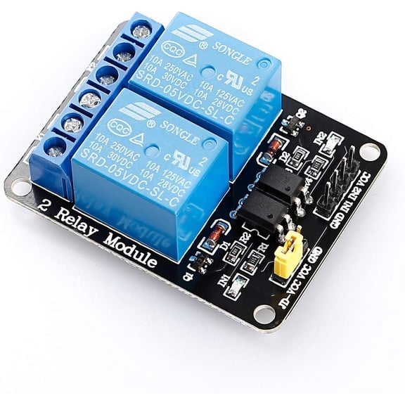 Kuman 5V 2-Channel Relay Module with Optocoupler Isolation, Low Level Trigger, 10A Relay Switch Expansion Board Compatible with Arduino, Raspberry Pi, STM32, MEGA 2560, Industrial Control