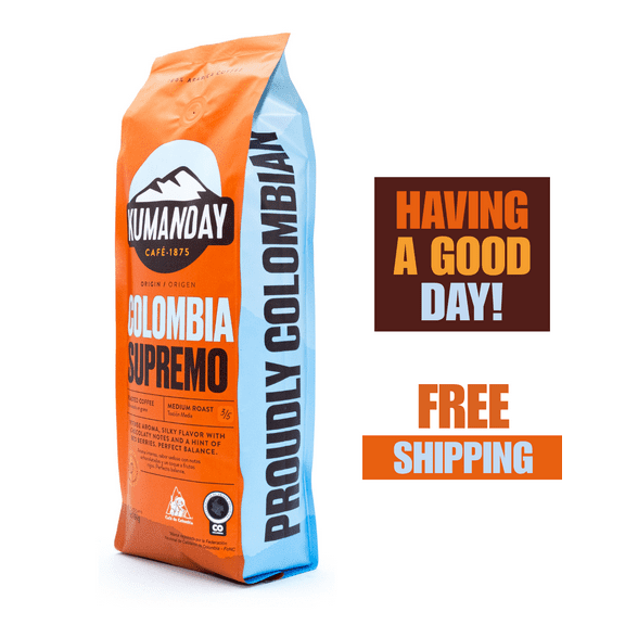Kumanday Coffee Supremo, Medium, Whole Bean,  100% Colombian Arabica Coffee, 16oz