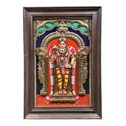 Kumara Karttikeya (Murugan) Tanjore Painting | Traditional Colors With 24K Gold | Teakwood Frame | G