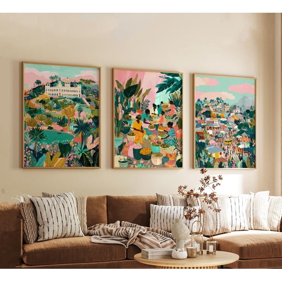 Kumasi Ghana Travel Wall Art African City Set Modern Artwork Cultural Home Decor Warm Earth Tone Style Set 3 Stretched Canvas