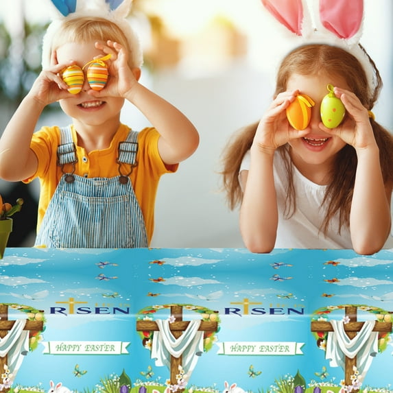 Kumdkd 1 Pack Easter Tablecloth - Watercolor Easter Eggs Plastic Table Cloths, Disposable Table Cover for Indoor or Outdoor Table Decor Party Decorations Supplies, 53" x 107"