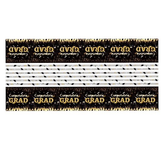 Kumdkd 1 Pcs Graduation Tablecloth, 54 X 108 Inch Black Gold, Congrats Grad Class of 2025 Plastic Tablecloths Disposable for Graduation Rectangle Tables Graduation Party Decorations Supplies