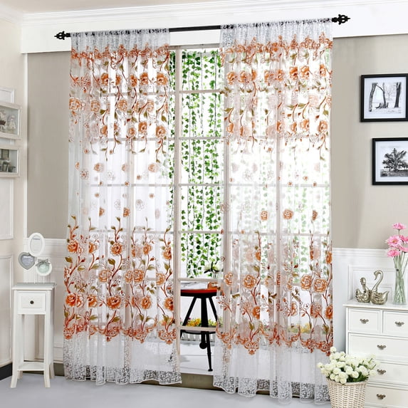Kumdkd 1-panel Peony Sheer Curtain - Coffee Voile Drape for Modern Home Decor, Soft Light Filtering, Elegant & Romantic (77"x37", Washable)