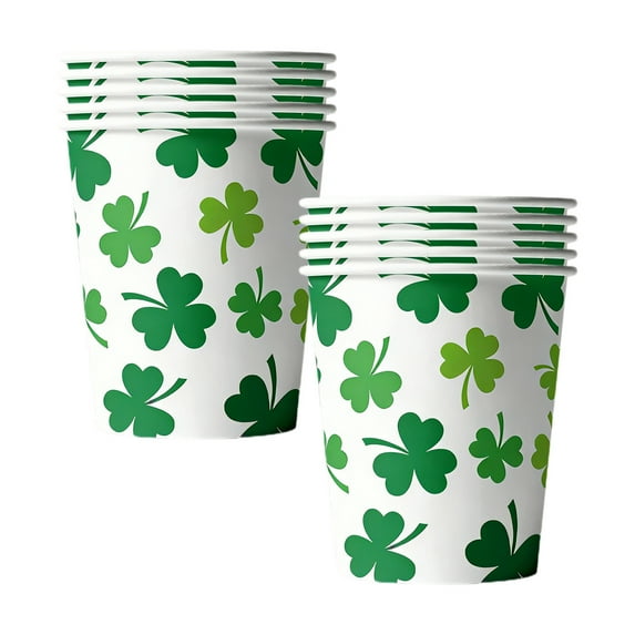 Kumdkd 10 Pack St. Patrick's Day Paper Cups, 9oz Disposable Party Cups with Shamrock Design, for Hot & Cold Drinks, Holiday Party Supplies, 3.5in, Multicolor