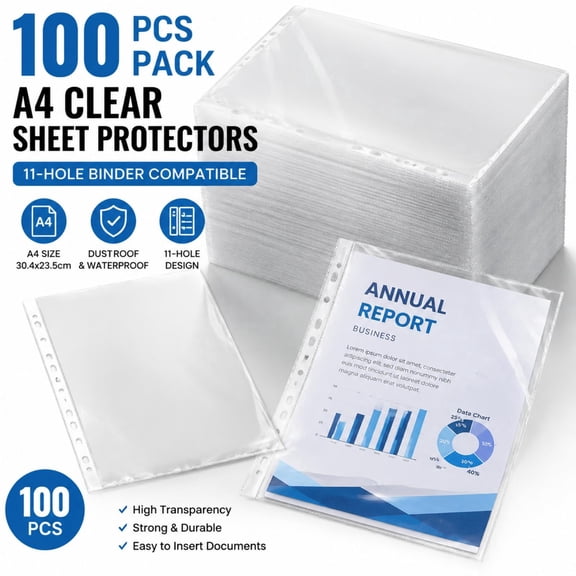Kumdkd A4 Sheet Protectors with 11 Hole Punch, Clear, 100 Count