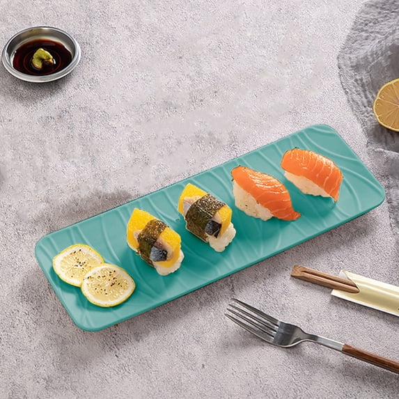 Kumdkd 11.6" Rectangular Serving Tray - Plastic Sushi & Appetizer Platter for Parties - Chip-Resistant Charcuterie Board - Stackable Dinner Plates for Restaurant/Catering