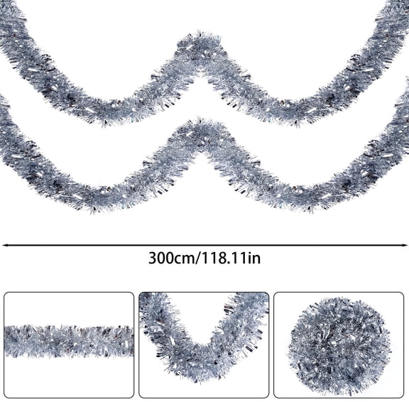 Kumdkd 118inch Christmas Hairy Garland, White Fringe Tree Decoration for Door Wall Hanging, Festival Wedding Birthday Party Decor, Plastic Fringe Streamers for Holiday Decorating