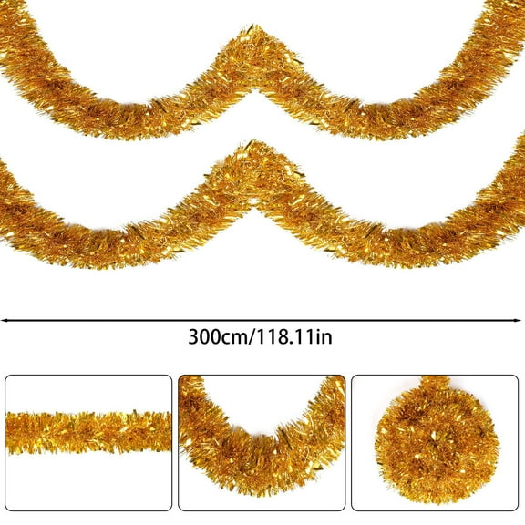 Kumdkd 118inch Christmas Hairy Garland, Yellow Fringe Tree Decoration for Door Wall Hanging, Festival Wedding Birthday Party Decor, Plastic Fringe Streamers for Holiday Decorating