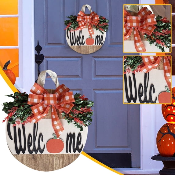 Kumdkd 12" Eye-Catching Pumpkin Welcome Sign - Seasonal Home Decor for Front Doors & Walls (Halloween/Thanksgiving)