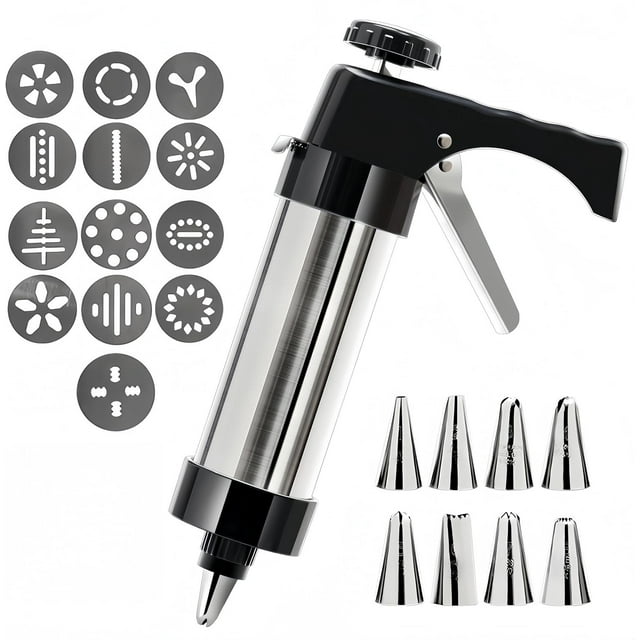 Kumdkd 13-Piece Cookie Press with 8 Icing Tips, Stainless Steel Decorating Kit, Easy-Grip Cookie Gun for Baking, Cookies, Cake Decorating - Unlock Unlimited Baking Designs