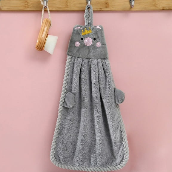 Kumdkd 15"x11" Cute Piglet Hanging Hand Towels - Absorbent Fleece Bathroom & Kitchen Towels for Kids (4 Colors)