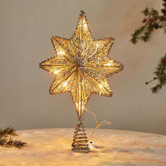 Kumdkd 16.5 Inch LED Christmas Tree Topper Star - Metal Snowflake Decor with 60 Warm White Lights for Indoor/Outdoor Use - Rustproof Heavy Duty Holiday Decoration