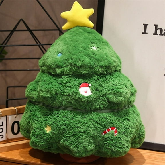 Kumdkd 17" Christmas Tree Pillow with Secret Storage - Plush Holiday Decor for Sofa, Bedroom & Gift Giving (Green with Zipper)