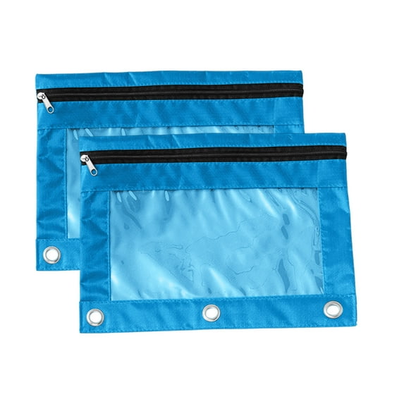 Kumdkd 2-Pack Heavy Duty Oxford Fabric Pencil Pouch with 3-Ring Binder Holes & Clear Zipper Pocket - Large Capacity Office Supply Organizer for Pens, Rulers, Erasers (B5 Size)