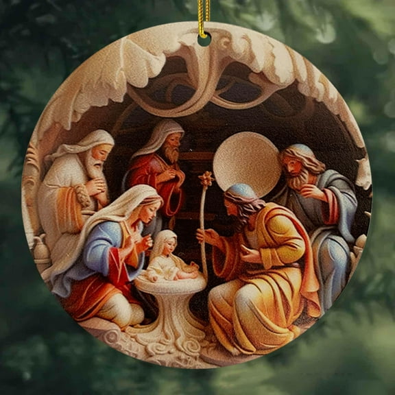 Kumdkd 2025 3D Nativity Acrylic Ornament - Holographic Christmas Car Hanging Decor | Religious Tree Pendant Gift | Shatterproof Holiday Wreath Decoration