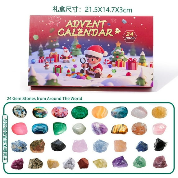 Kumdkd 24-Grid Crystal Advent Calendar 2025 - Assorted Natural Minerals, Educational Geology Set, Festive Countdown Decor, Versatile for Home or Gift Giving (Includes 1 Advent Calendar)