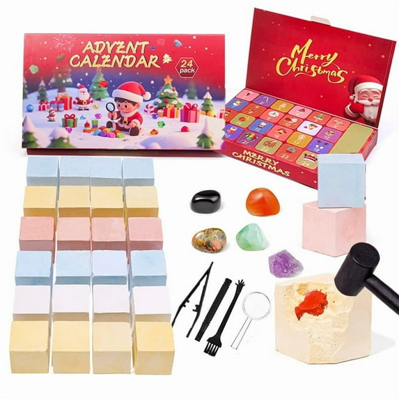 Kumdkd 24-Grid Crystal Advent Calendar 2025 - Assorted Natural Minerals, Educational Geology Set, Festive Countdown Decor, Versatile for Home or Gift Giving (Includes 1 Advent Calendar)‌