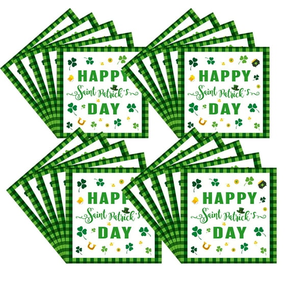 Kumdkd 24 Pack St. Patrick's Day Napkins, Green Shamrocks Paper Napkins 13x13in, Disposable Holiday Party Napkins for Irish-Themed Parties, Birthdays, Celebrations
