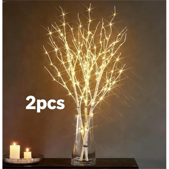 Kumdkd 2pcs LED Fairy Light Branch with Timer Function - 32-inch Battery-Operated Brown Branch, Suitable for Indoor/Outdoor Decorations, Perfect for Vases, Christmas, Parties, and Home Decor