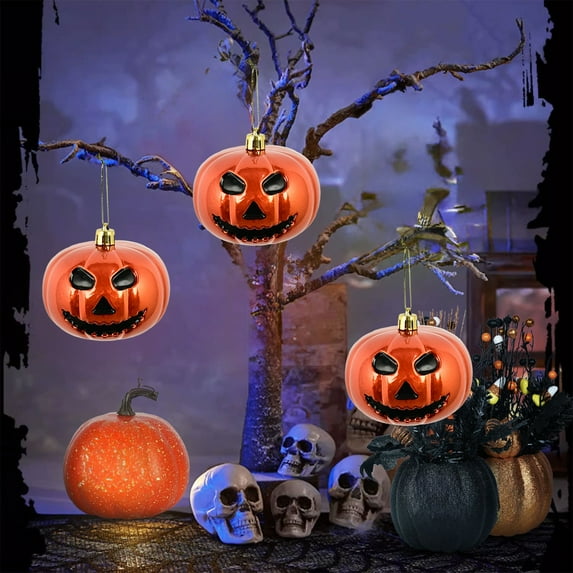 Kumdkd 3-Pack Halloween Pumpkin Hanging Ornaments - 3.15 Inch Shatterproof Plastic Decorations for Trees/Doors/Wreaths, Multicolor Lightweight (0.08lb Each) Party Supplies, Commercial & Home Use