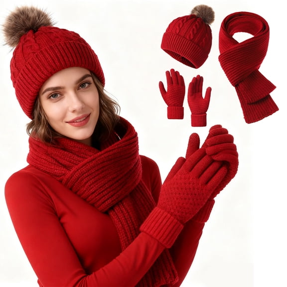 Kumdkd 3-Piece Winter Beanie Set for Men & Women - Warm Knitted Hat, Scarf, & Gloves Set for Skiing, Hiking, Cold Weather