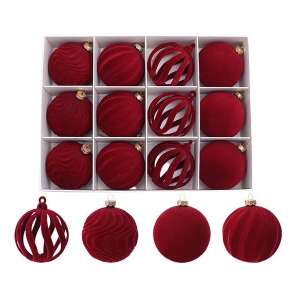 Kumdkd Christmas Ornaments 6cm Flocking Ball Christmas Ball Dark Velvet Christmas Ball Christmas Tree Decoration 12pcs Festive Home Decoration