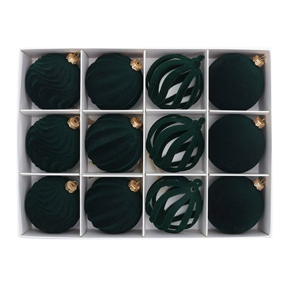 Kumdkd 3" Premium Velvet Christmas Ornaments - 12-Piece Shatterproof Flocked Ball Set, Complete Tree Decorating Kit with Hanging Ropes, Festive Home Decoration