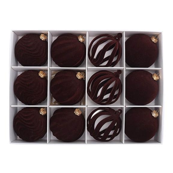 Kumdkd 3" Premium Velvet Christmas Ornaments - 12-Piece Shatterproof Flocked Ball Set, Complete Tree Decorating Kit with Hanging Ropes, Festive Home Decoration