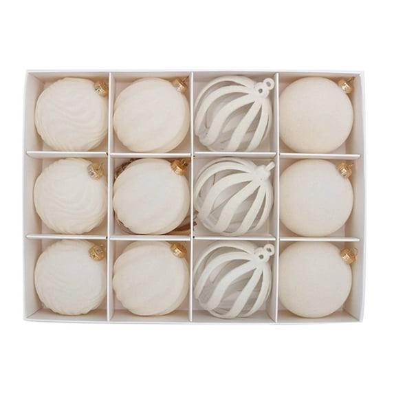 Kumdkd 3" Premium Velvet Christmas Ornaments - 12-Piece Shatterproof Flocked Ball Set, Complete Tree Decorating Kit with Hanging Ropes, Festive Home Decoration