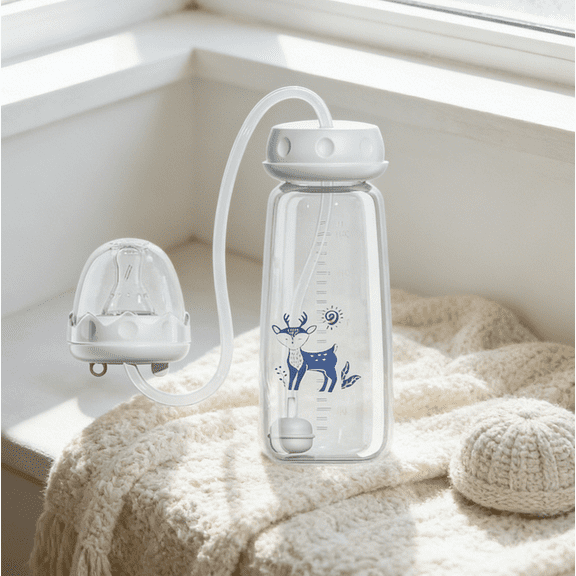 Kumdkd 300ml/10oz Bottle with Anti-Colic System & Pacifier,includes Cleaning Brush for Easy Hygiene, Hands-Free Self Feeding Milk Bottle for Car Seat, Safe Comfort Feeding (5.83 x 2.56 x 2.56in)