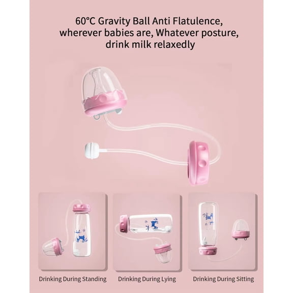 Kumdkd 300ml/10oz Bottle with Anti-Colic System & Pacifier,includes Cleaning Brush for Easy Hygiene, Hands-Free Self Feeding Milk Bottle for Car Seat, Safe Comfort Feeding (5.83 x 2.56 x 2.56in)