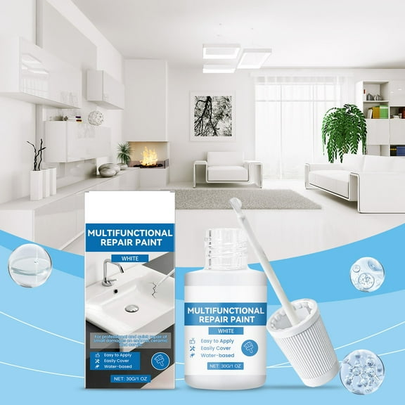 Kumdkd 30ml White Enamel Repair Paint - Bathtub & Sink Scratch Fix Kit, Porcelain/Ceramic Restoration, Rust-Proof Fast-Drying Formula for DIY Home Repairs
