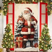 Kumdkd 35 x 71 inch Christmas Door Cover - Santa Claus Pattern - Festive Holiday Decoration - Easy to Install - Durable Polyester - Perfect for Doors, Walls, or Tables