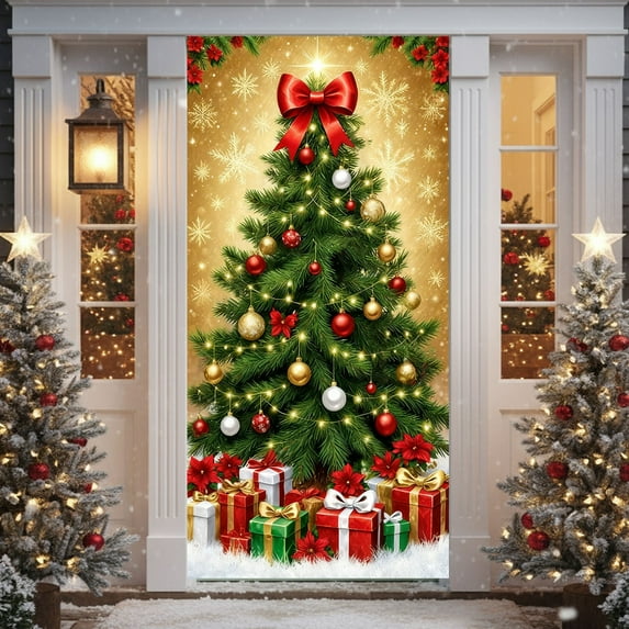 Kumdkd 35 x 72 inch Christmas Door Cover - Santa Claus Design, Durable Polyester, Easy to Install & Versatile for Doors/Walls/Table