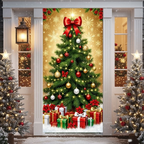 Kumdkd 35 x 72 inch Christmas Door Cover - Santa Claus Design, Durable Polyester, Easy to Install & Versatile for Doors/Walls/Table