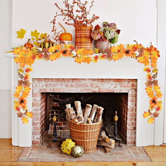 Kumdkd 3ft Autumn Maple Leaf Garland - Realistic Fall Vine with Halloween Orange/Red Leaves for Porch, Mantel & Table Centerpiece Decor